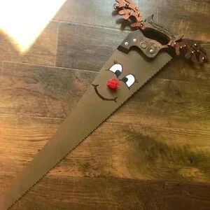 Hand Painted Reindeer Saw Christmas Holiday Decor Farmhouse Country Cottage